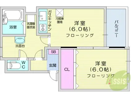 第十一ショーケービル(1DK/2階)の間取り写真