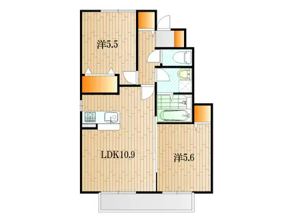 グリーンハイツ四王司(2LDK/1階)の間取り写真