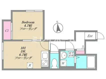ハガクレ(1DK/2階)の間取り写真