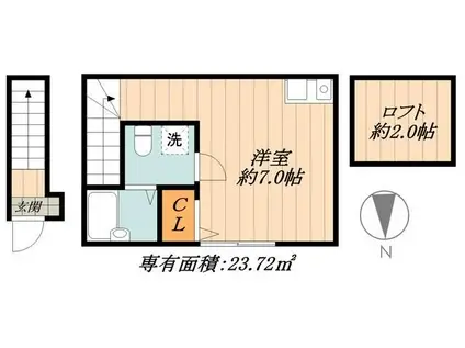 ビバリーヒルズ西伊興(ワンルーム/2階)の間取り写真