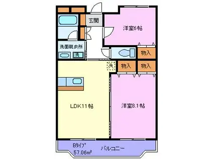 エルカーサ沼津(2LDK/2階)の間取り写真