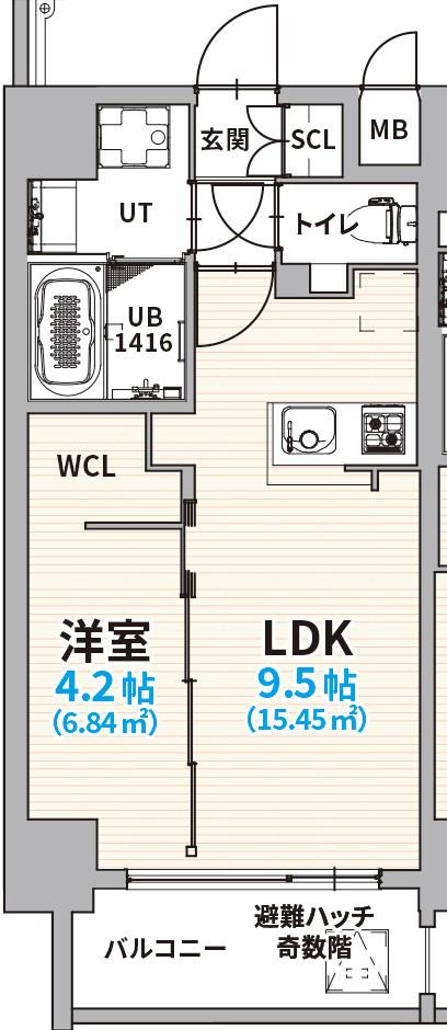 GRANVIA浄心(1SLDK/4階)の間取り写真