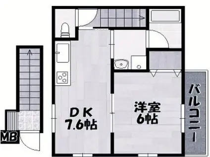 ヴェルハイム明石(1DK/2階)の間取り写真