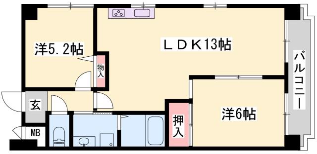 ロイヤルコーポ姫路栗山町(2LDK/9階)の間取り写真