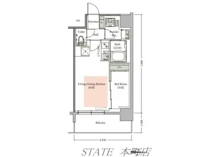 アーバネックス新町II(1LDK/8階)の間取り写真