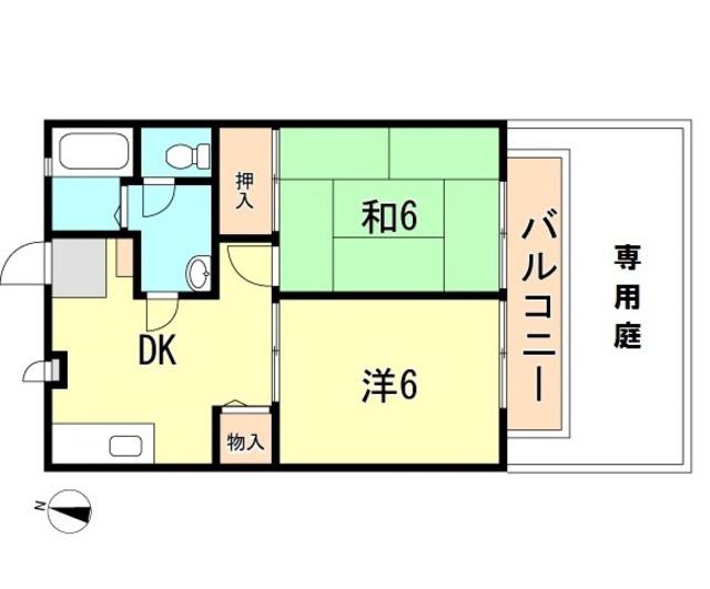 ビーラインミフネ1号館(2DK/1階)の間取り写真