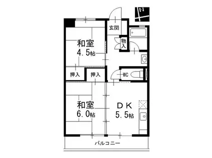 ＪＲ東海交通事業城北線 比良駅(愛知) 徒歩23分 11階建 築51年(2DK/5階)の間取り写真