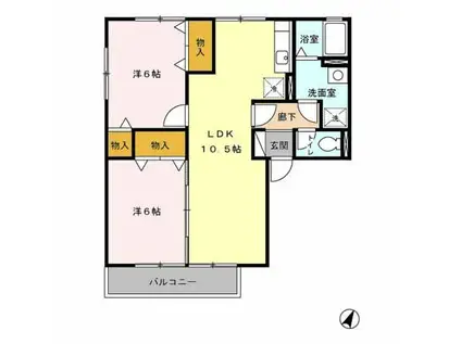 リヴェール石原(2LDK/2階)の間取り写真
