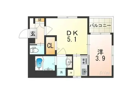 ハーモニーテラス小路東III(1DK/3階)の間取り写真