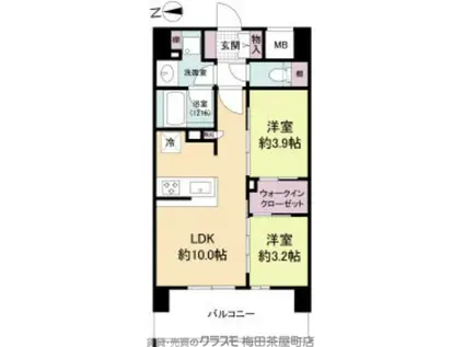 ソルレヴェンテ新梅田(2LDK/13階)の間取り写真