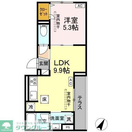 ドムスクレスト南林間(1LDK/1階)の間取り写真