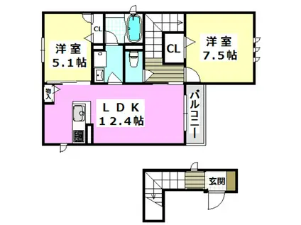 茨木市シャーメゾン KNα(2LDK/2階)の間取り写真
