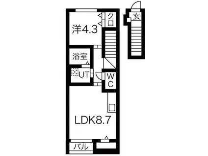 LUNEIIB棟(1LDK/2階)の間取り写真