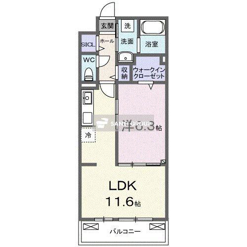 ラピス飯能(1LDK/3階)の間取り写真