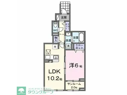 イーストフィールドI(1LDK/1階)の間取り写真