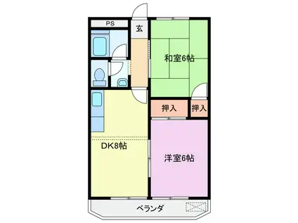 ローズハイツ伊坂屋(2DK/4階)の間取り写真