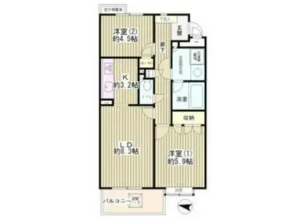 フラット浜田山B棟(2LDK/3階)の間取り写真