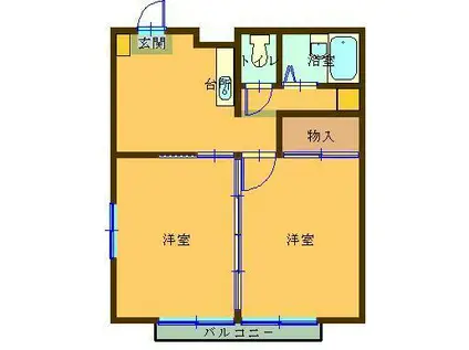 ＪＲ高崎線 籠原駅 徒歩9分 2階建 築31年(2K/1階)の間取り写真