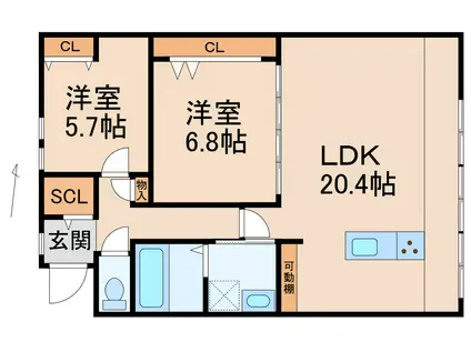 クラウンハイツ新生町(2LDK/2階)の間取り写真