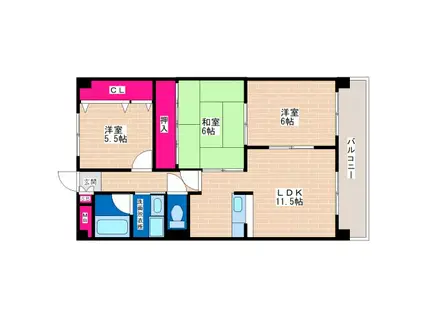 パークプラザ平野(3LDK/6階)の間取り写真