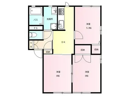 オークハイツB(3DK/1階)の間取り写真