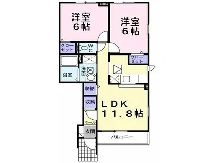 コルテス千代田B(2LDK/1階)の間取り写真