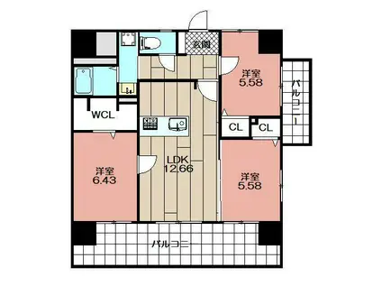 THE SQUARE・GLORY RESIDENCE(3LDK/9階)の間取り写真