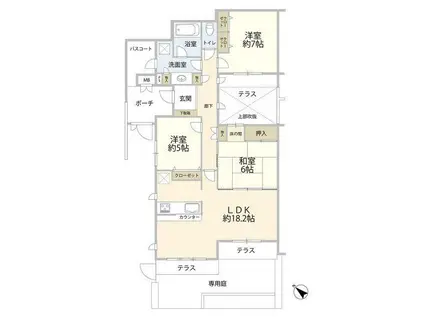 プラウディア五月台(3LDK/1階)の間取り写真