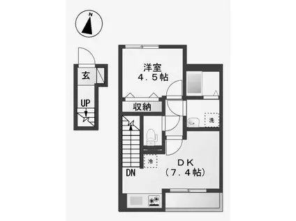 JUHAMOAII ージュハモアー(1DK/2階)の間取り写真