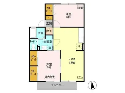 メゾン・ノアールB(2LDK/1階)の間取り写真