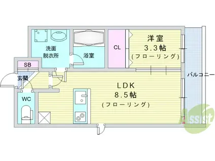 ウェルスクエア豊中服部(1LDK/3階)の間取り写真
