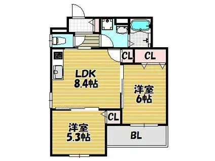 コンフォート南野口(2LDK/2階)の間取り写真
