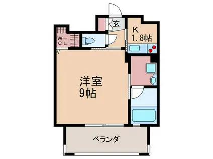 ルービンス宇品海岸(1K/9階)の間取り写真