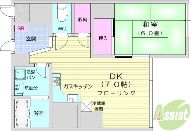 ネオプラザ北仙台(1DK/5階)の間取り写真