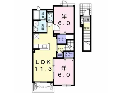 クレメント小倉南 弐番館(2LDK/2階)の間取り写真