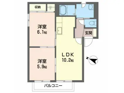 グレース城下D(2LDK/2階)の間取り写真