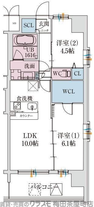スプランディッド梅田グランノース(2LDK/4階)の間取り写真