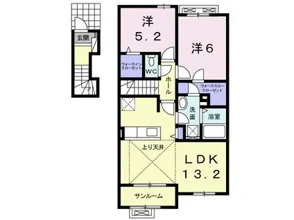 ソレイユI(2LDK/2階)の間取り写真