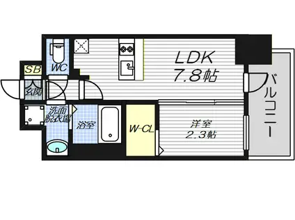 ファステート難波ミライズ(1DK/8階)の間取り写真