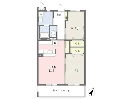 ティアラみねトマト館(2LDK/1階)の間取り写真