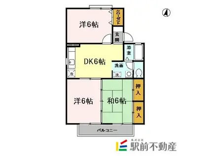 セジュール・ドエルB(3DK/2階)の間取り写真