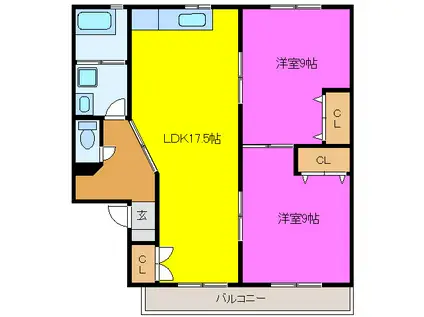 ベルハウス蜆塚(2LDK/1階)の間取り写真