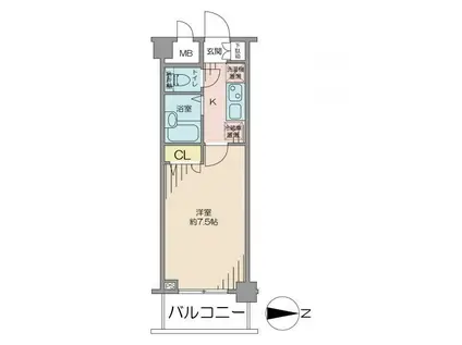 メインステージ広尾(1K/2階)の間取り写真
