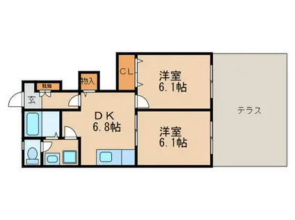 ソネット帰帆(2DK/1階)の間取り写真