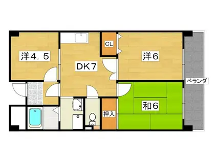 グランドヴィラ香里(3DK/3階)の間取り写真