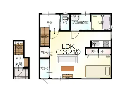 D-BOX舟津町(ワンルーム/2階)の間取り写真