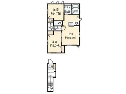 グランド・コートD棟(2LDK/2階)の間取り写真