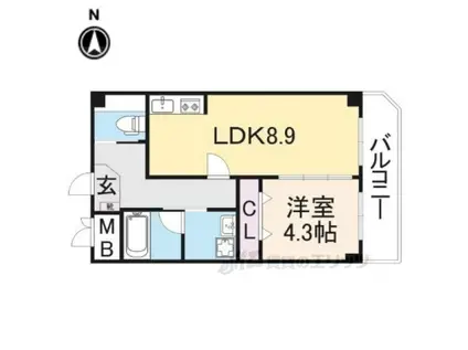 ドメール・セプト・エトワール東紀寺(1LDK/2階)の間取り写真