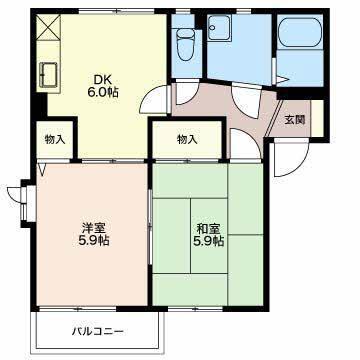 アルコバレーノI A棟(2DK/1階)の間取り写真