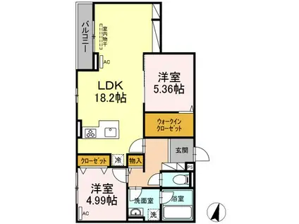 見晴らし台のソシア(2LDK/1階)の間取り写真